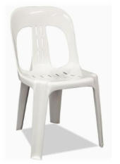 Hire white plastic stacking chair - compact stacking for transport